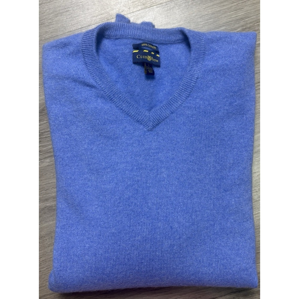 Club Room Men's Soft Cashmere V-neck Sweater Blue Size L Quiet Luxury Preppy - Picture 7 of 7
